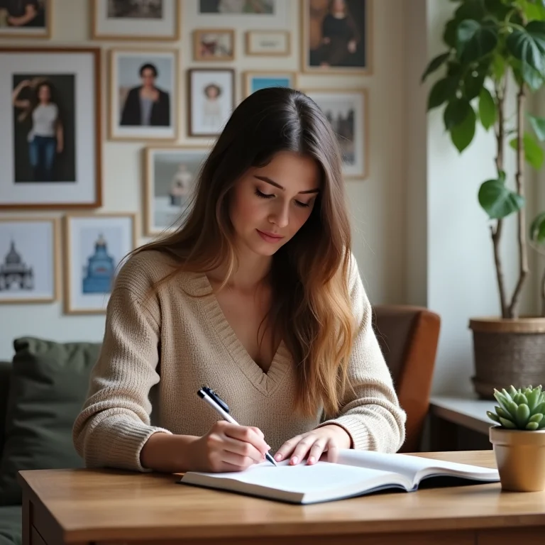 Mulher criando o seu moodboard para definir o estilo pessoal.