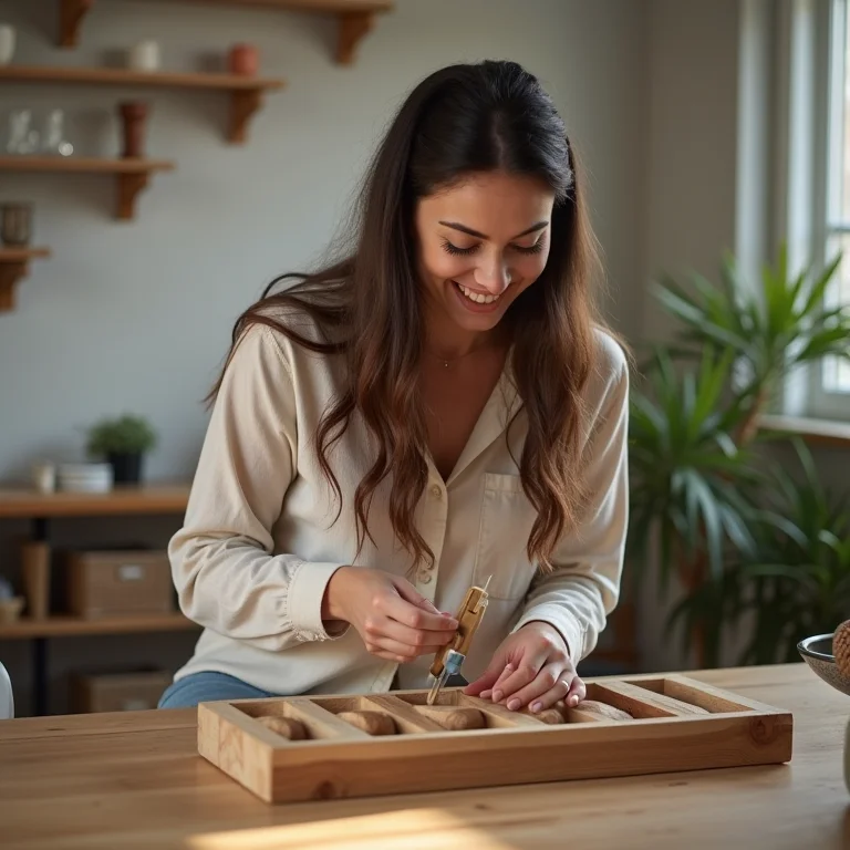 Mulher criando organizador de sapatos DIY