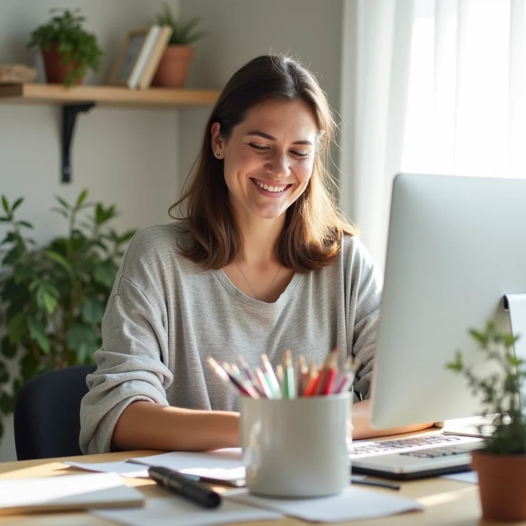 Mulher descartando itens desnecessários da mesa.