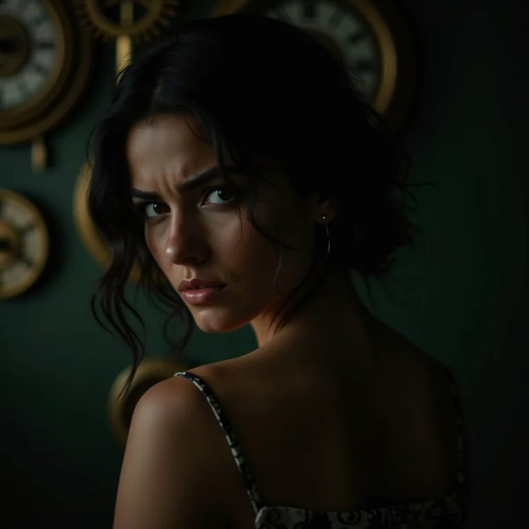 Mulher em ambiente escuro com engrenagens, representando a angústia em '12 Macacos'