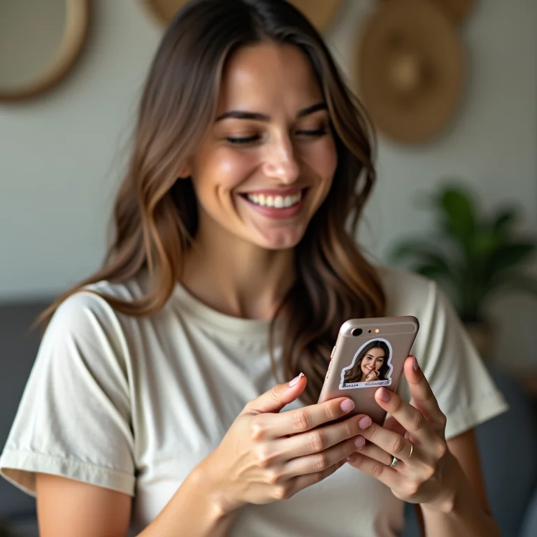 Mulher escolhendo foto para criar figurinha