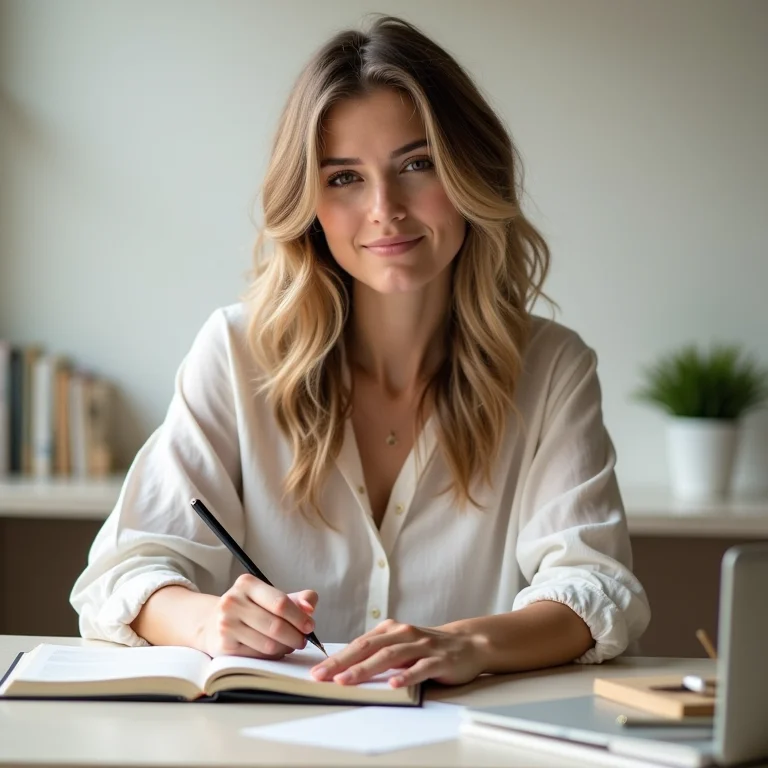 Mulher escrevendo em um diário, representando disciplina e hábitos