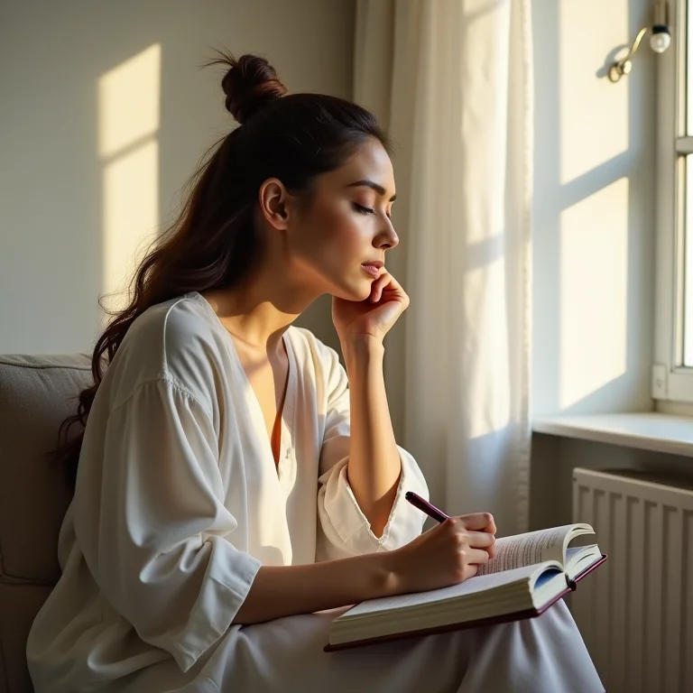 Mulher escrevendo em um diário sobre as dificuldades com a prática de mindfulness