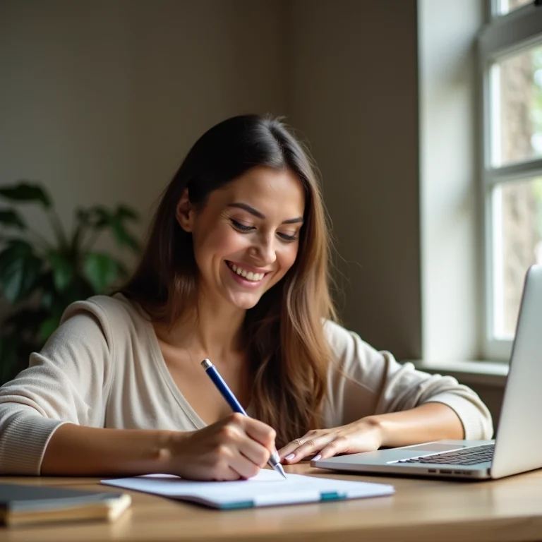 Mulher escrevendo o primeiro parágrafo de uma carta de apresentação.