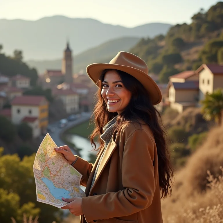 Mulher explorando cidade charmosa na Serra Gaúcha