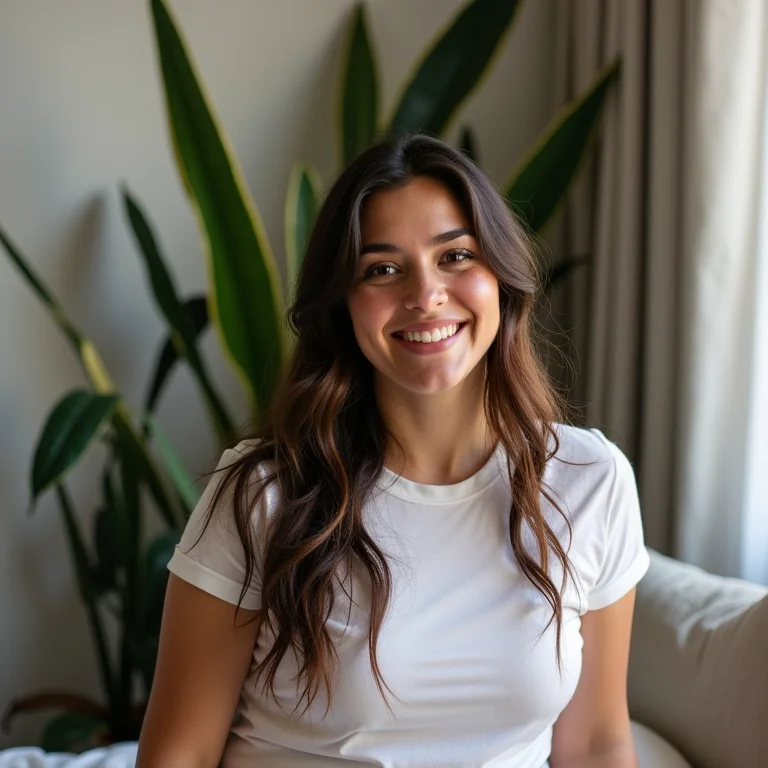 Mulher gorda sorrindo com espada de São Jorge