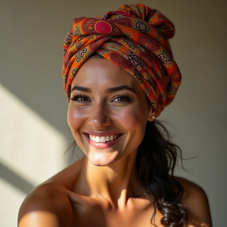 Mulher gorda usando lenço turbante.