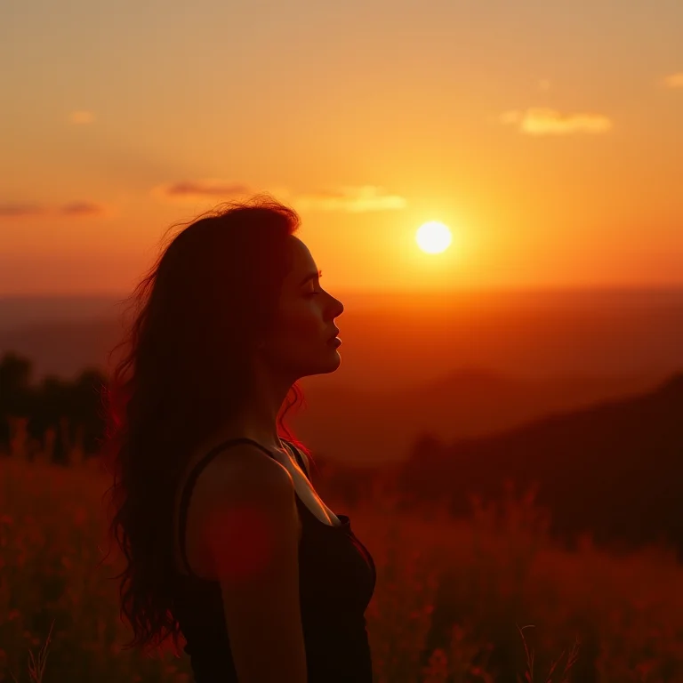 Mulher latina admirando o pôr do sol no Cerrado