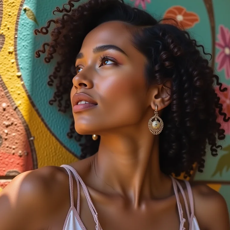 Mulher latina admirando um mural em homenagem a Senna