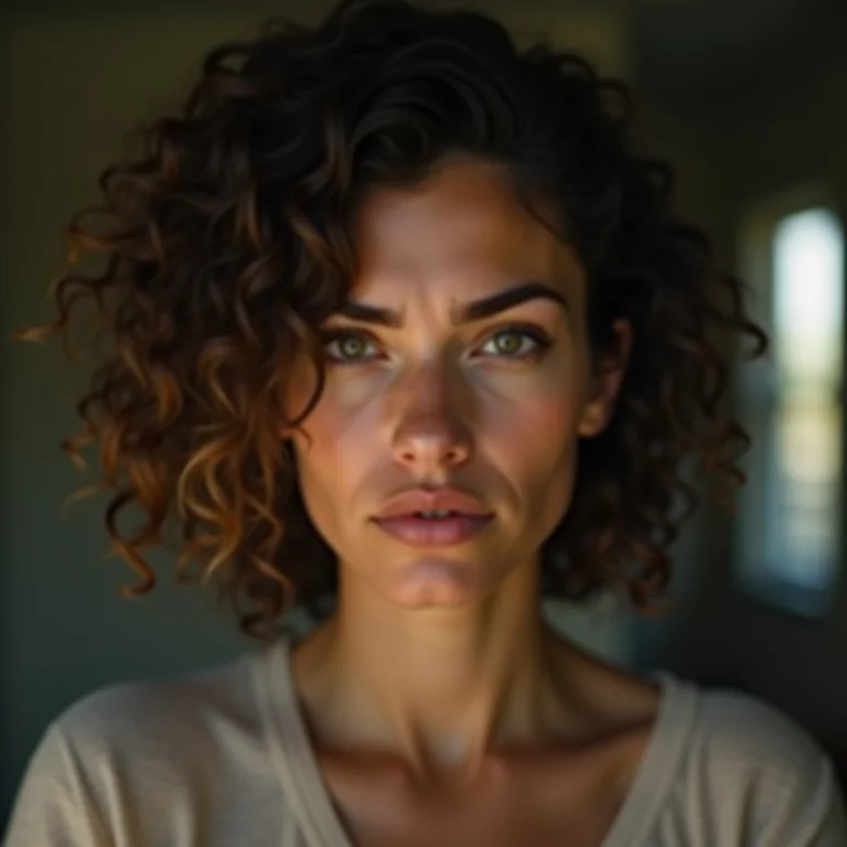 Mulher latina com expressão cética