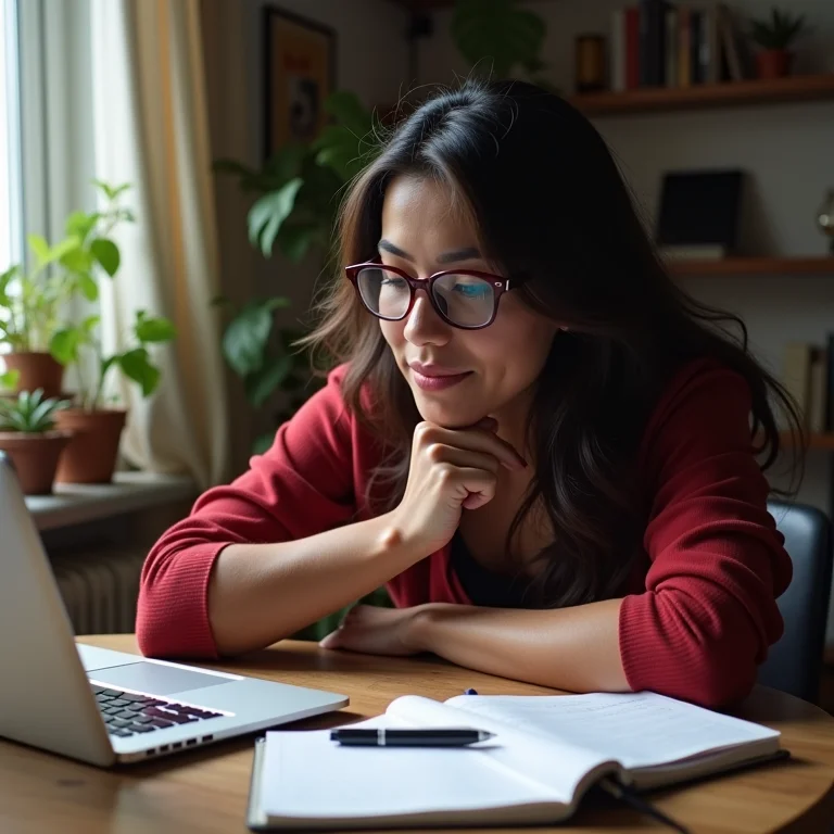 Mulher latina comparando plataformas de rifa online