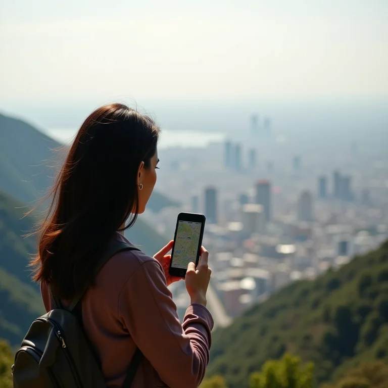 Mulher latina conferindo mapa na Vista Chinesa.