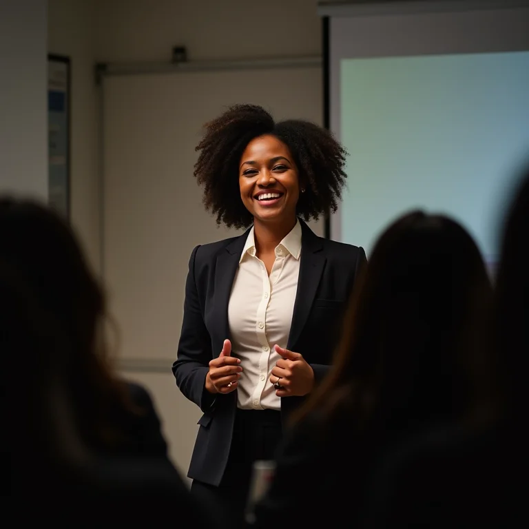 Mulher latina confiante apresentando resultados