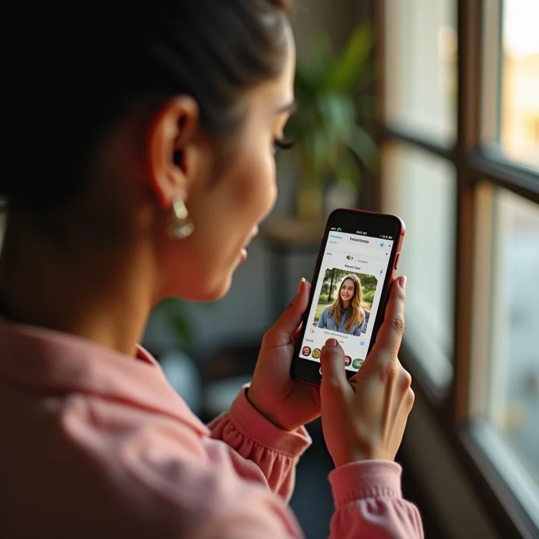 Mulher latina criando figurinhas no celular