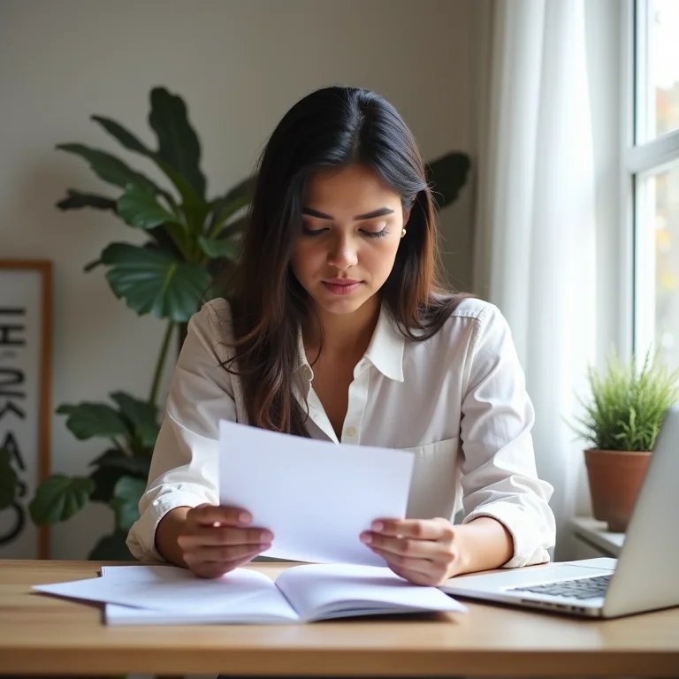 Mulher latina estudando estratégias de investimento