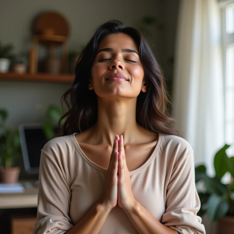 Mulher latina meditando para aliviar o stress