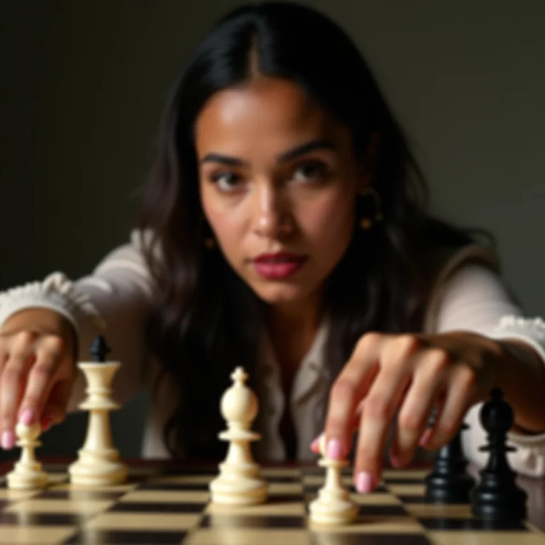 Mulher latina movendo uma pedra de damas na diagonal