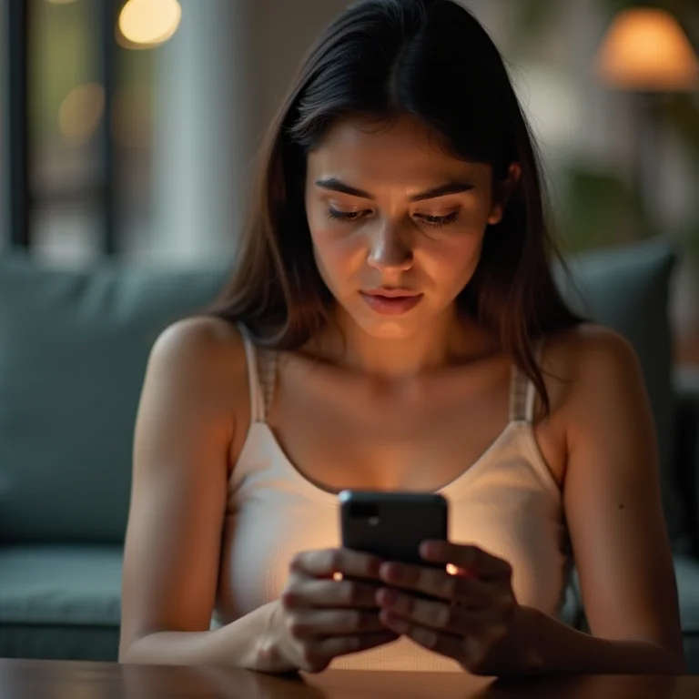 Mulher latina navegando em aplicativo de banco digital