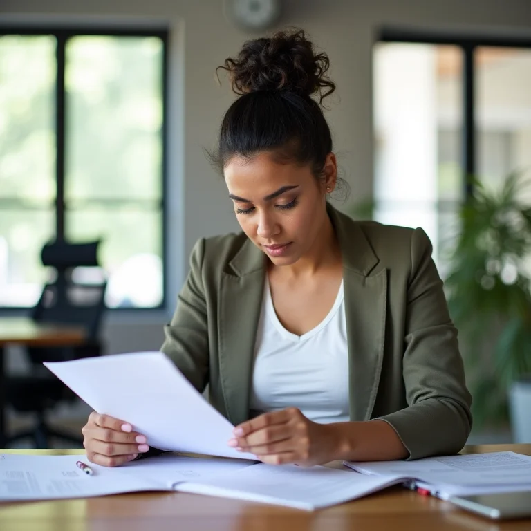 Mulher latina organizando documentos adicionais para MEI