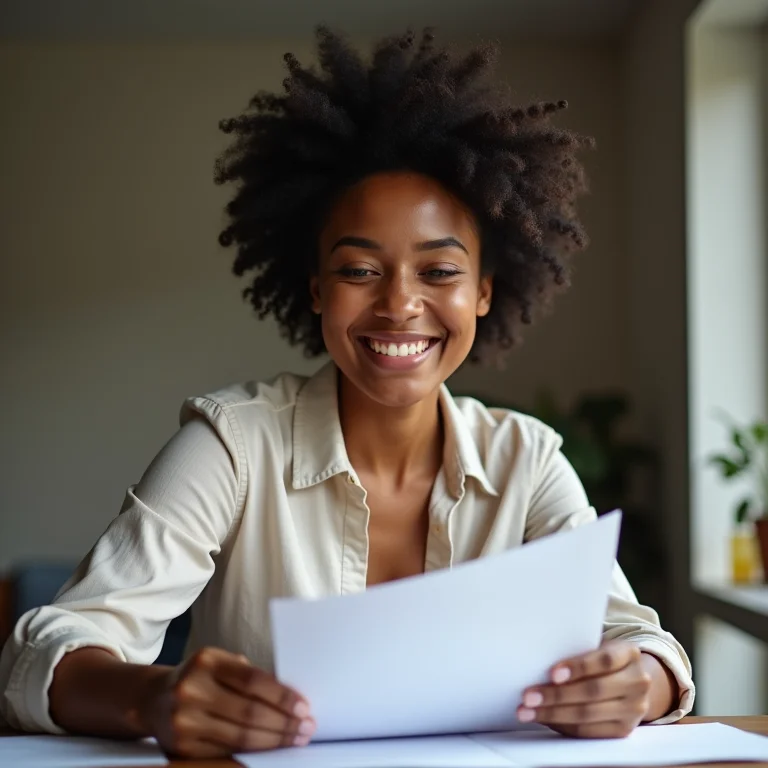 Mulher latina organizando documentos financeiros.