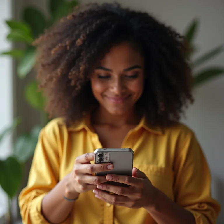 Mulher latina otimizando assinatura de email para visualização em smartphone