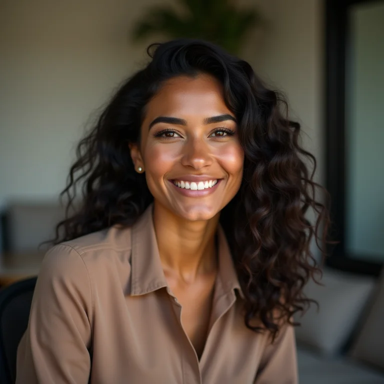 Mulher latina participando de uma entrevista de emprego com confiança