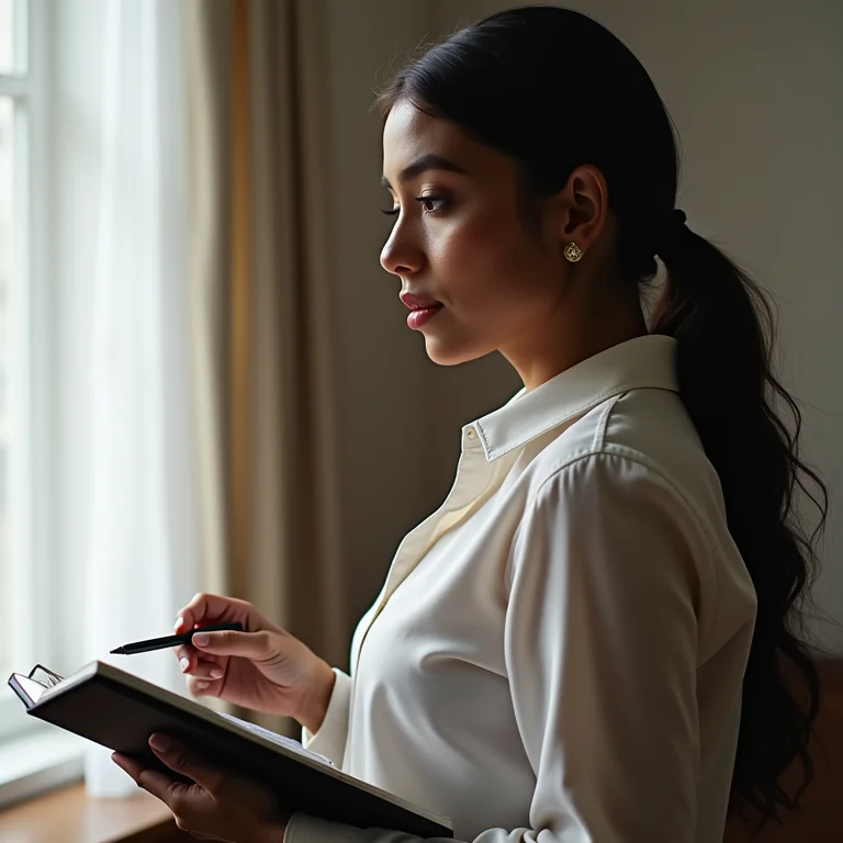 Mulher latina ponderando opções de investimento para o futuro