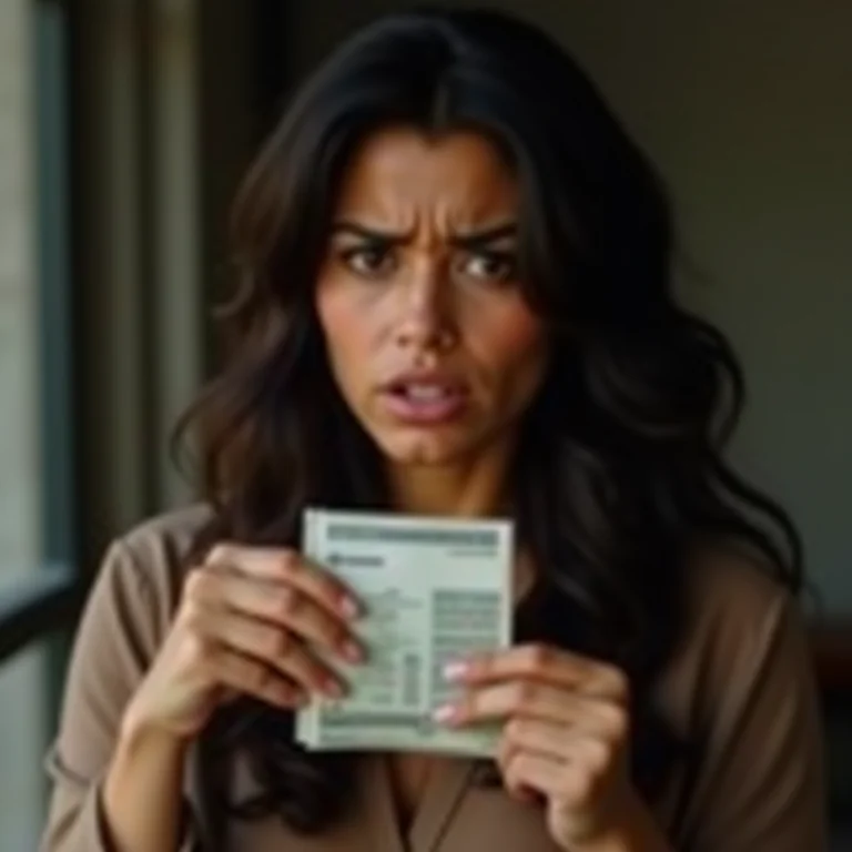 Mulher latina preocupada segurando uma conta atrasada, representando as consequências do MEI Inapto