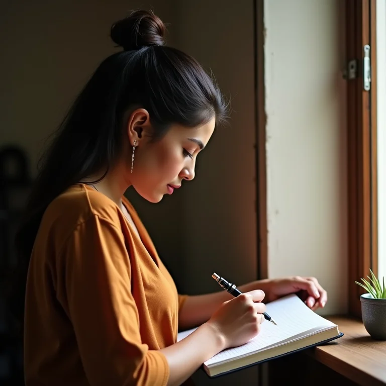 Mulher latina registrando gastos variáveis.