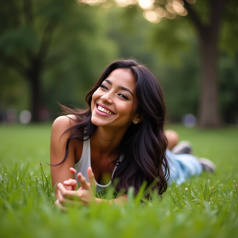 Mulher latina relaxando no Central Park