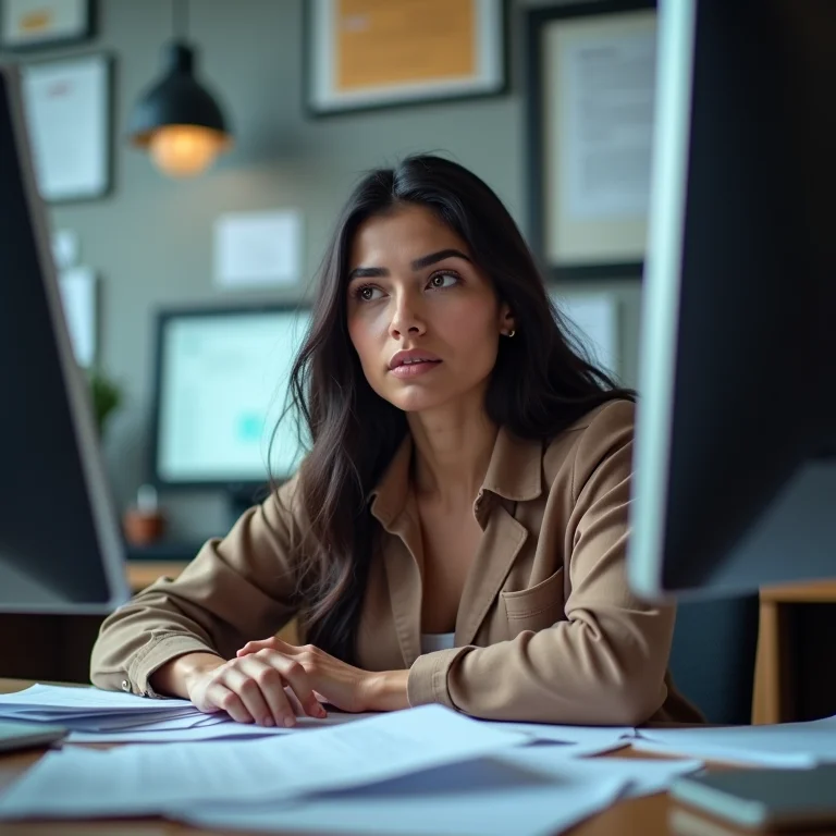 Mulher latina sobrecarregada com multitarefas