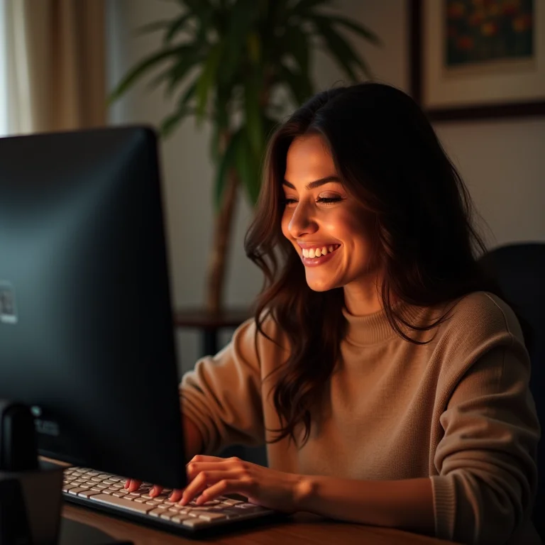 Mulher latina sorrindo enquanto configura o Streamlabs Desktop para live no Instagram.