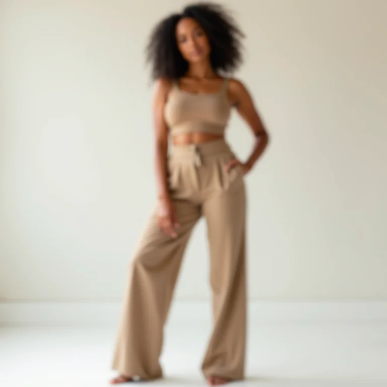 Mulher latina usando calças de cintura alta