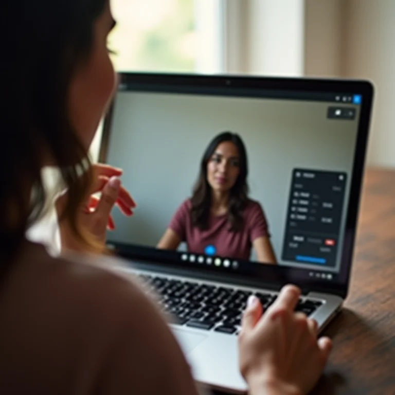 Mulher latina usando EpocCam no iPhone