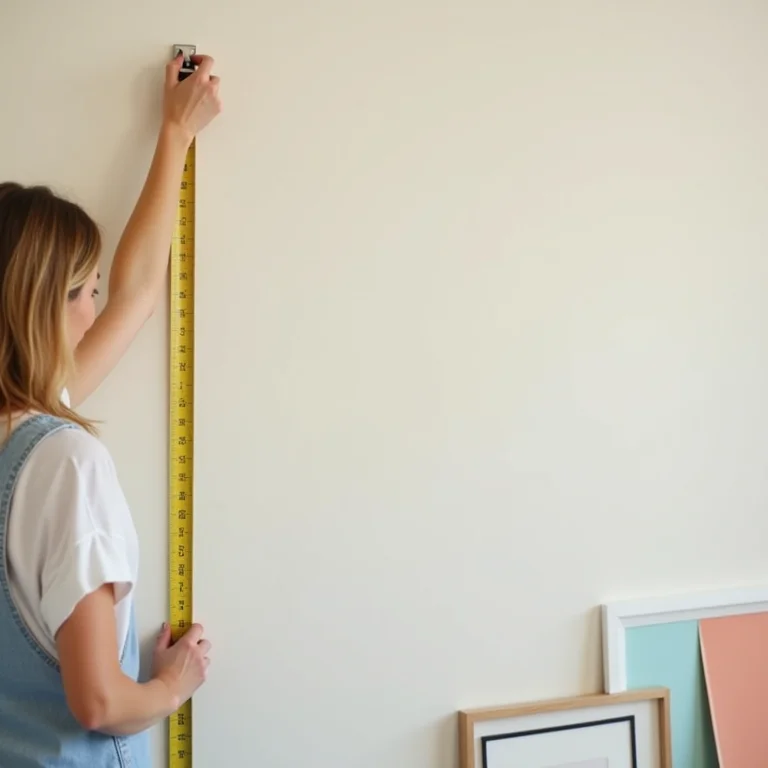Mulher medindo parede para escolher tamanho de quadro