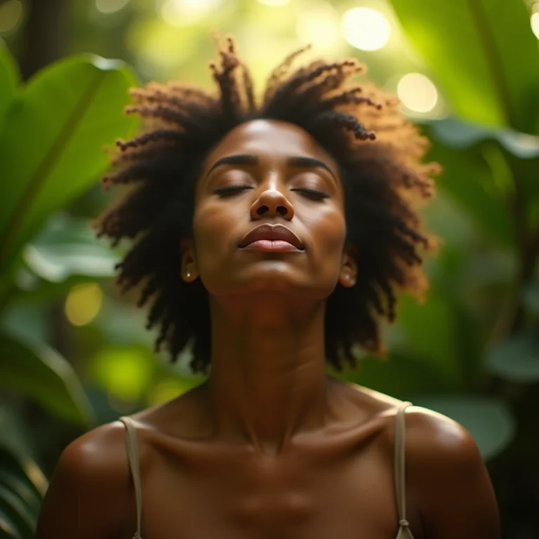 Mulher meditando, representando mentalidade de abundância