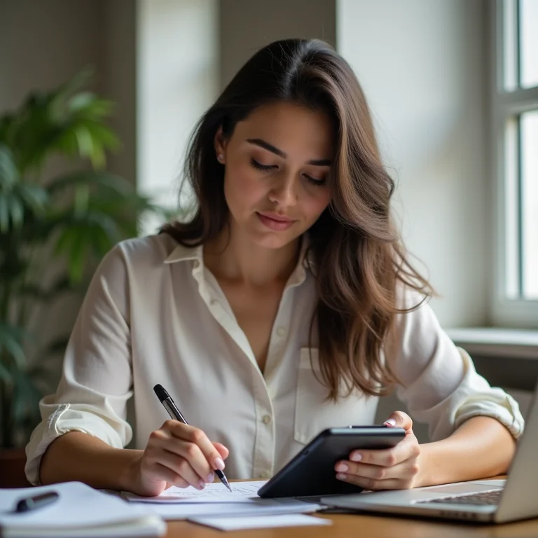 Mulher mid-size calculando o valor do benefício da licença maternidade