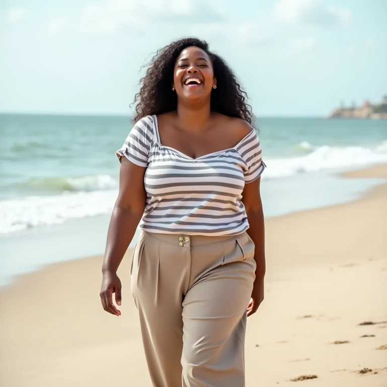 Mulher mid-size com listras da moda Primavera Verão 2025