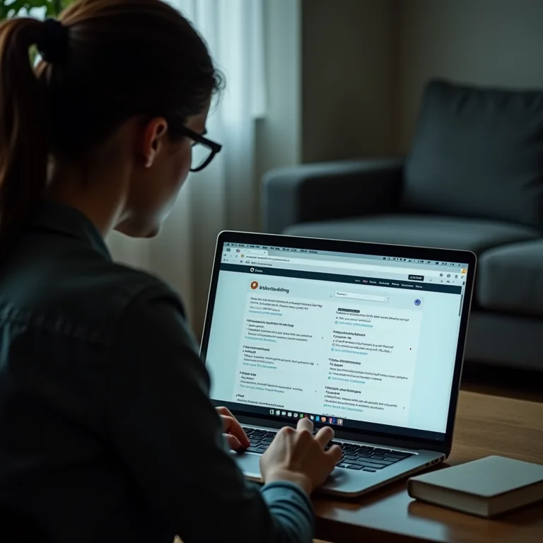 Mulher mid-size consultando listas negras de sites suspeitos em um laptop