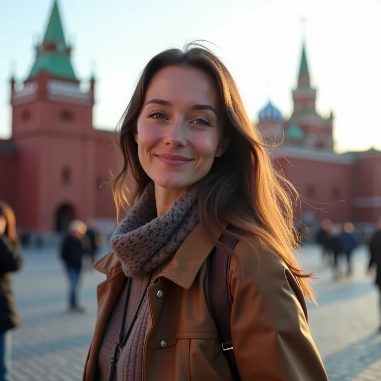 Mulher mid-size explorando a Praça Vermelha