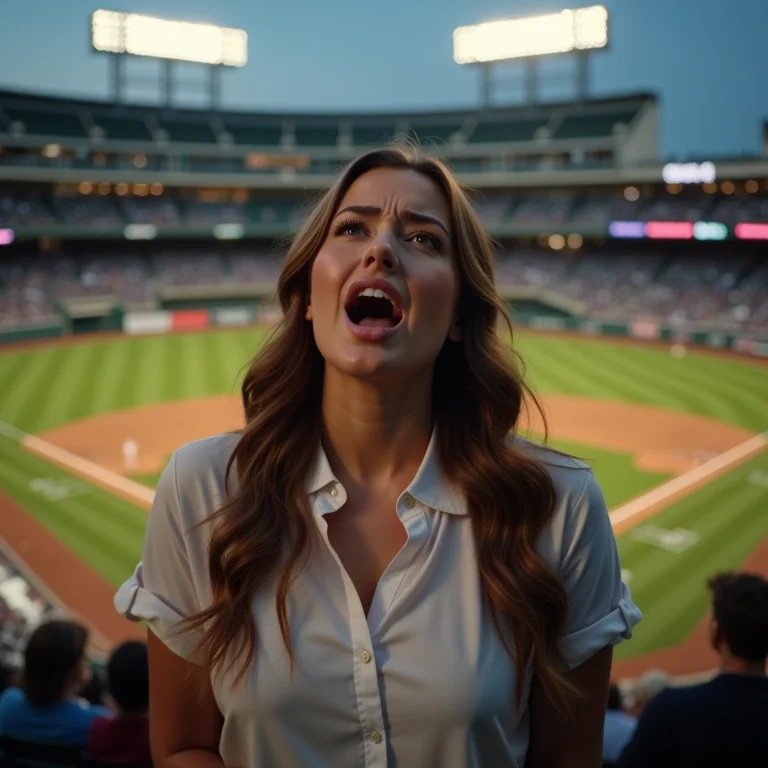 Mulher mid-size expressando frustração em um jogo de beisebol