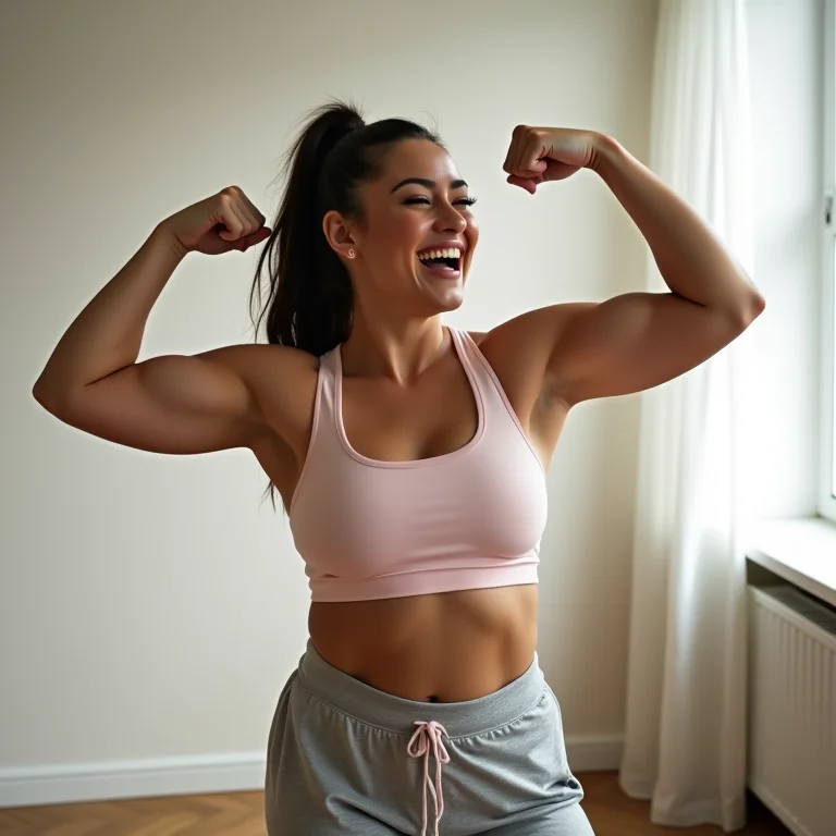 Mulher mid-size forte e divertida