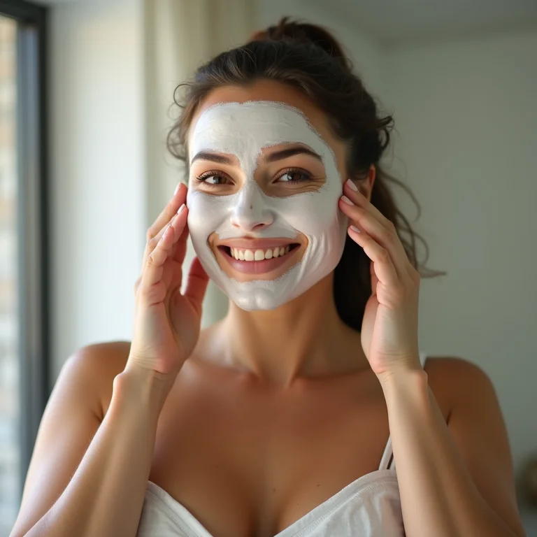 Mulher mid-size nutrindo o cabelo com máscara capilar