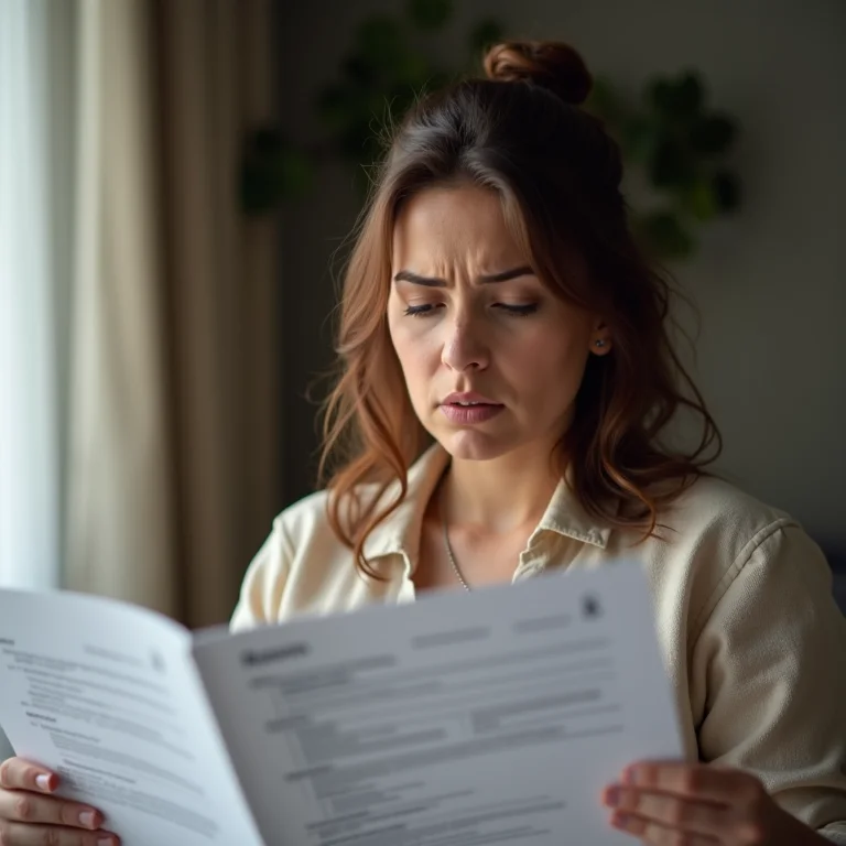 Mulher mid-size preocupada checando erros na seção de idiomas do currículo