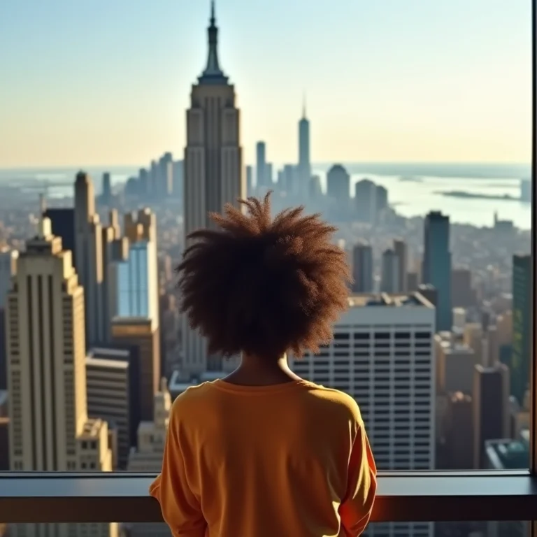 Mulher negra admirando o Empire State Building