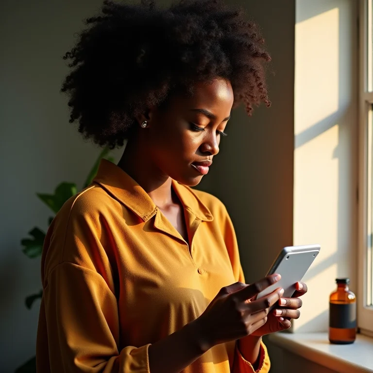Mulher negra analisando embalagem de remédio genérico
