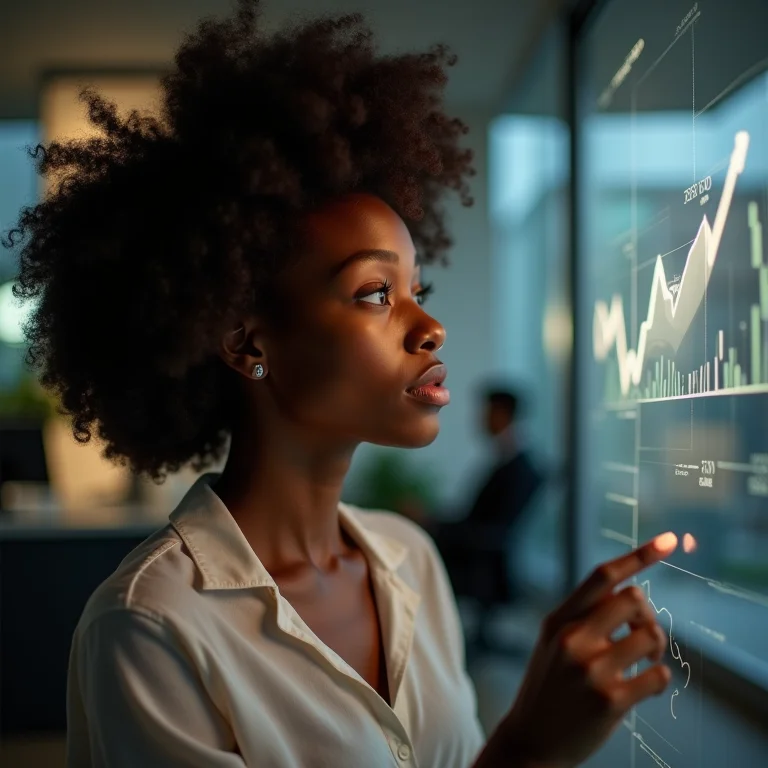 Mulher negra analisando gráfico de inflação.