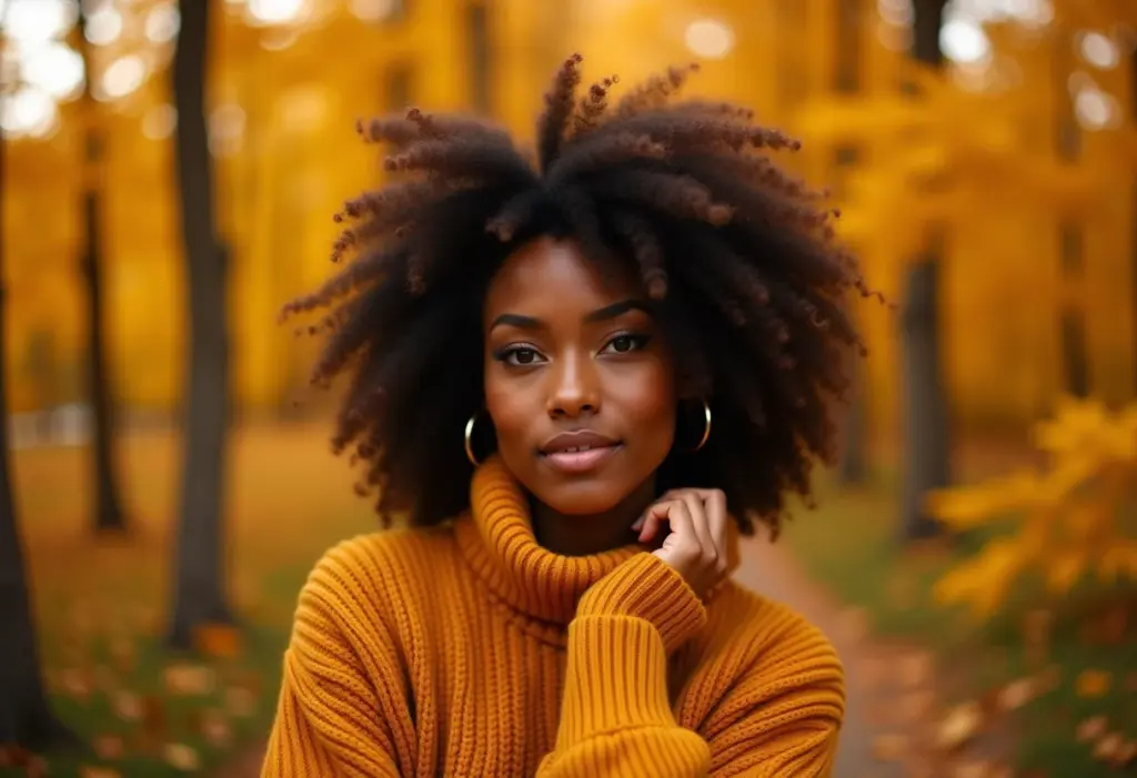 Mulher negra aproveitando o outono no Brasil