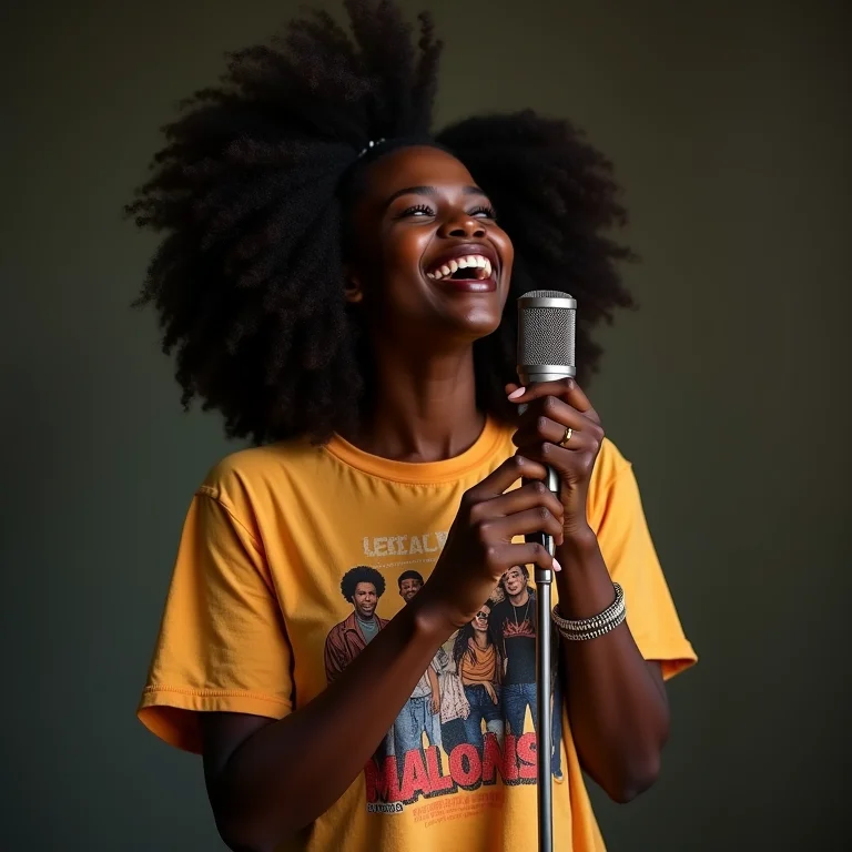 Mulher negra cantando rock com paixão