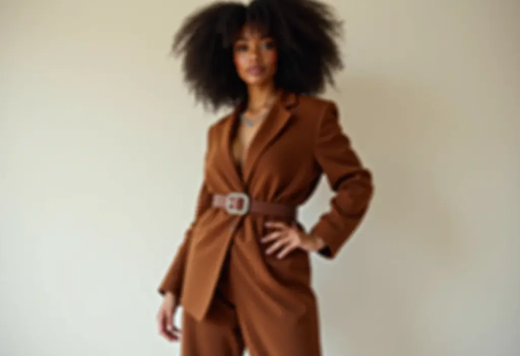 Cinto na cintura: truques de styling para afinar a silhueta JÁ Mulher negra com cinto na cintura, afinando a silhueta